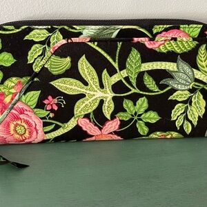 Vera Bradley Large Zip Travel Organizer Wallet Botanica Black Green Pink